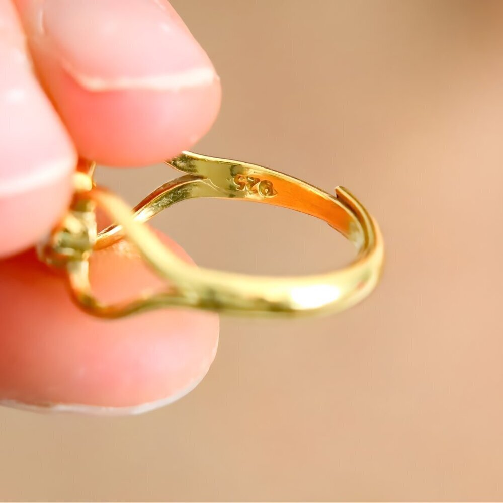 Four Leaf Clover White Amber Ring- 14K Gold Plated s925 - Picture 3 of 3